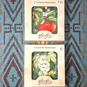 8" porcelain plate‎ with hanger. 1 apple. I grape